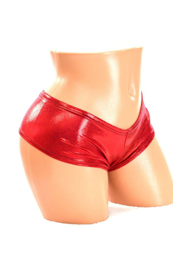 Red Sparkly Holographic Cheeky Shorts - Coquetry Clothing