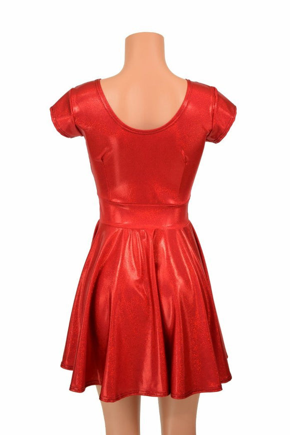 Red Sparkly Jewel Cap Sleeve Skater Dress - Coquetry Clothing