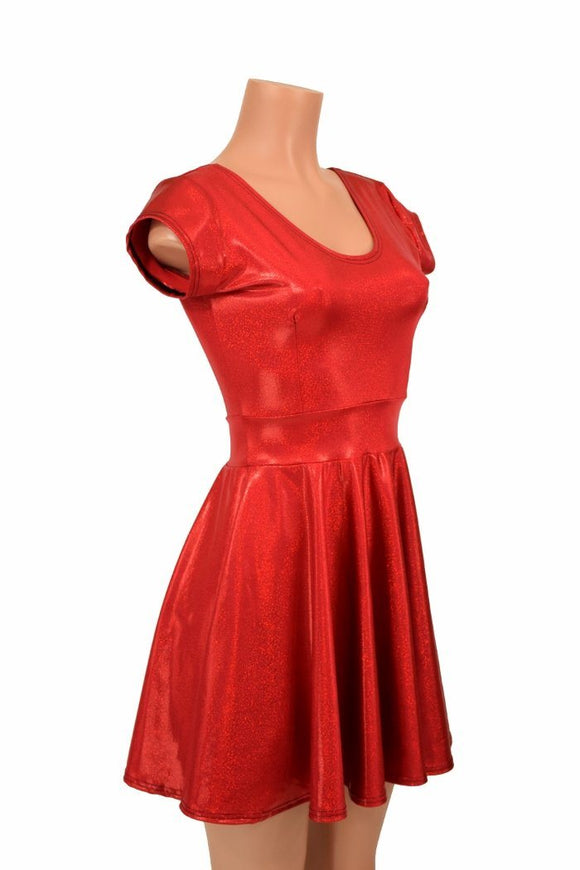 Red Sparkly Jewel Cap Sleeve Skater Dress - Coquetry Clothing
