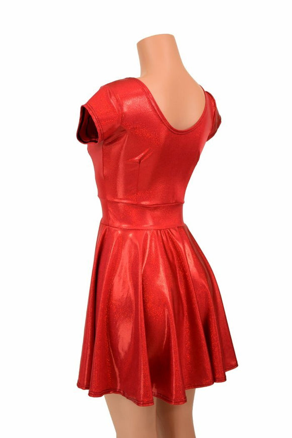 Red Sparkly Jewel Cap Sleeve Skater Dress - Coquetry Clothing