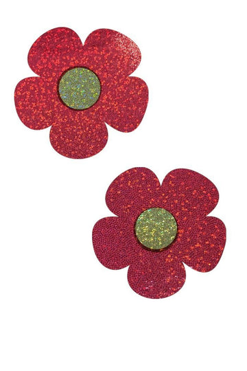 Red Sparkly Jewel Daisy Pasties - Coquetry Clothing