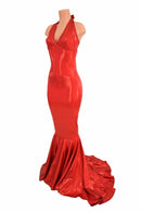 Red Sparkly Jewel Halter Gown - Coquetry Clothing