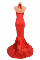Red Sparkly Jewel Halter Gown - Coquetry Clothing