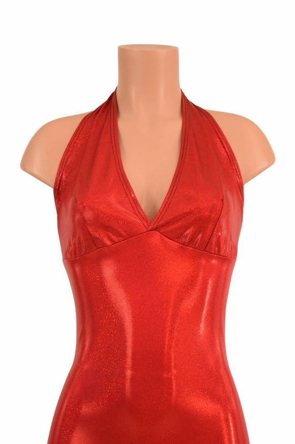 Red Sparkly Jewel Halter Gown - Coquetry Clothing
