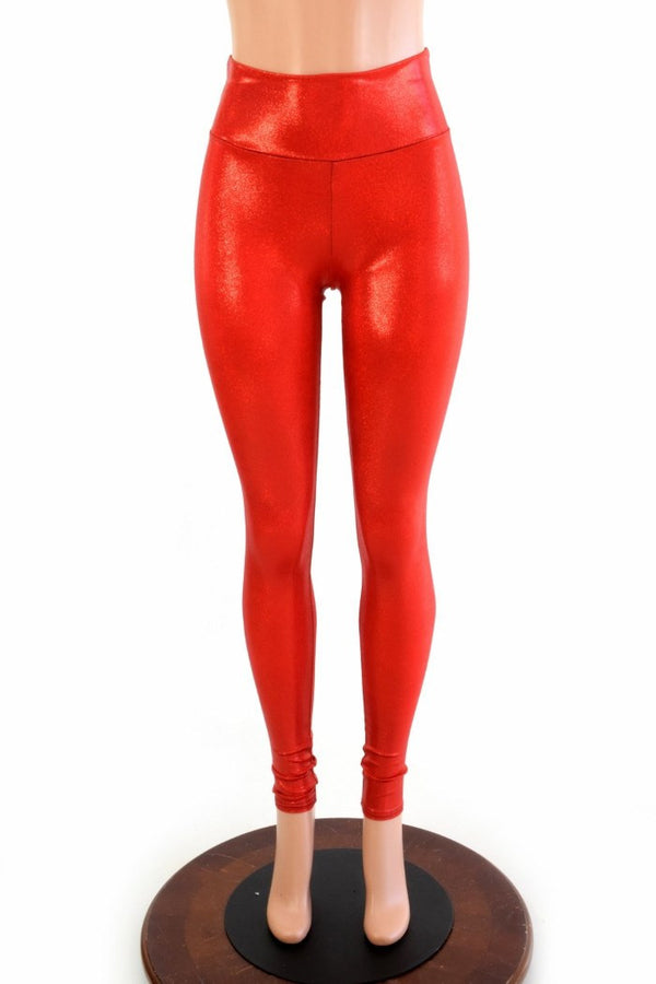 Red Sparkly Jewel High Waist Leggings - 2