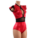 Red Sparkly Jewel Keyhole & Mesh Romper - Coquetry Clothing