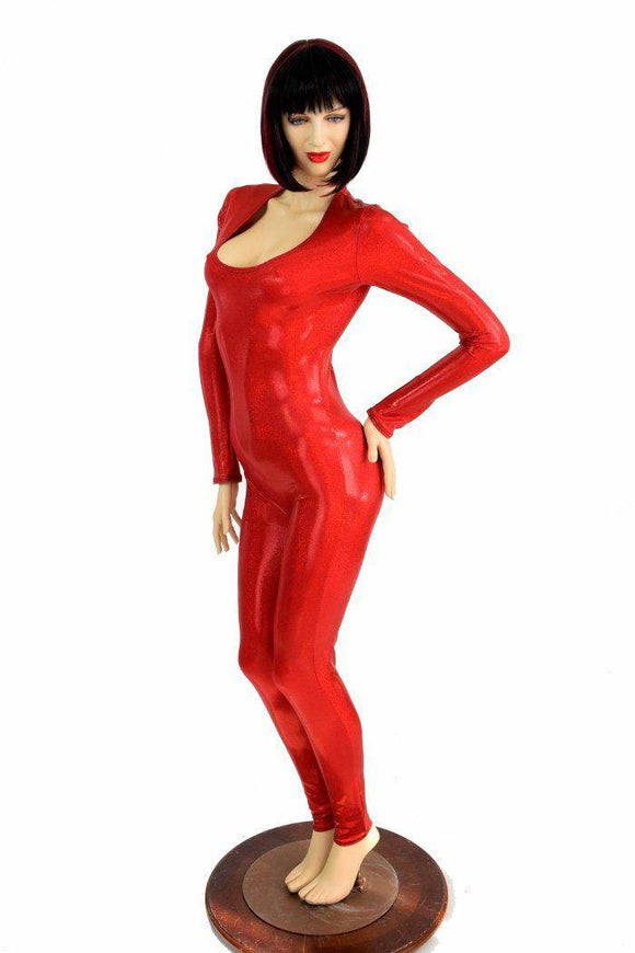 Red Sparkly Jewel Long Sleeve Catsuit - Coquetry Clothing