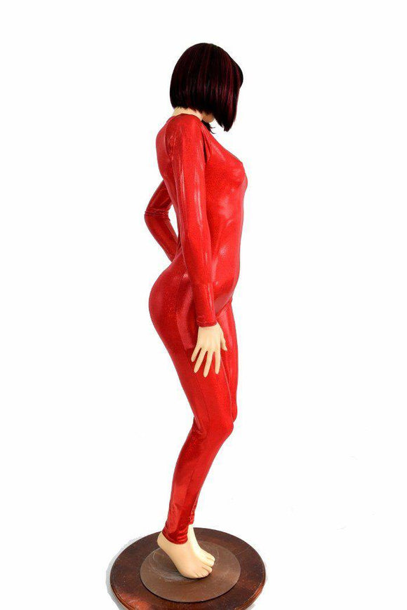 Red Sparkly Jewel Long Sleeve Catsuit - Coquetry Clothing
