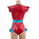 Red Sparkly Jewel & Peacock Holo Flip Sleeve Paneled Romper - Coquetry Clothing