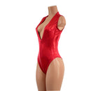 Red Sparkly Jewel Plunging V Neck Romper with Brazilian Cut Leg - Coquetry Clothing