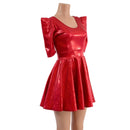 Red Sparkly Jewel Sharp Shoulder Skater Dress - Coquetry Clothing