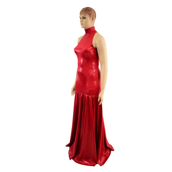 Red Sparkly Jewel Side Slit Trumpet Gown - Coquetry Clothing