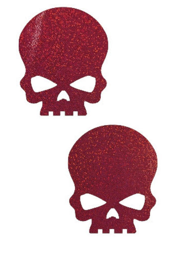 Red Sparkly Jewel Skulls Pasties - Coquetry Clothing