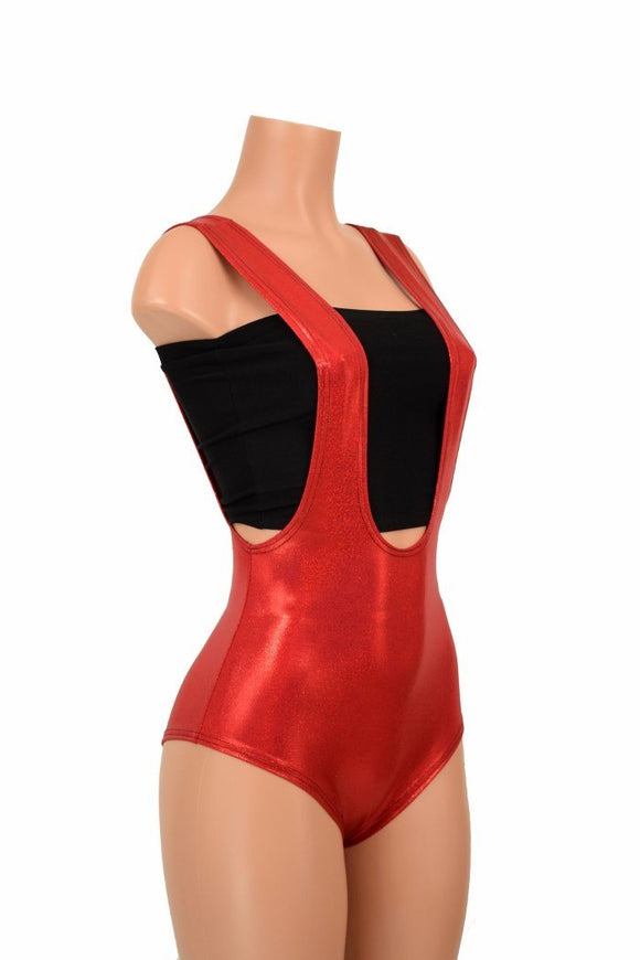 Red Sparkly Jewel Suspender Romper - Coquetry Clothing