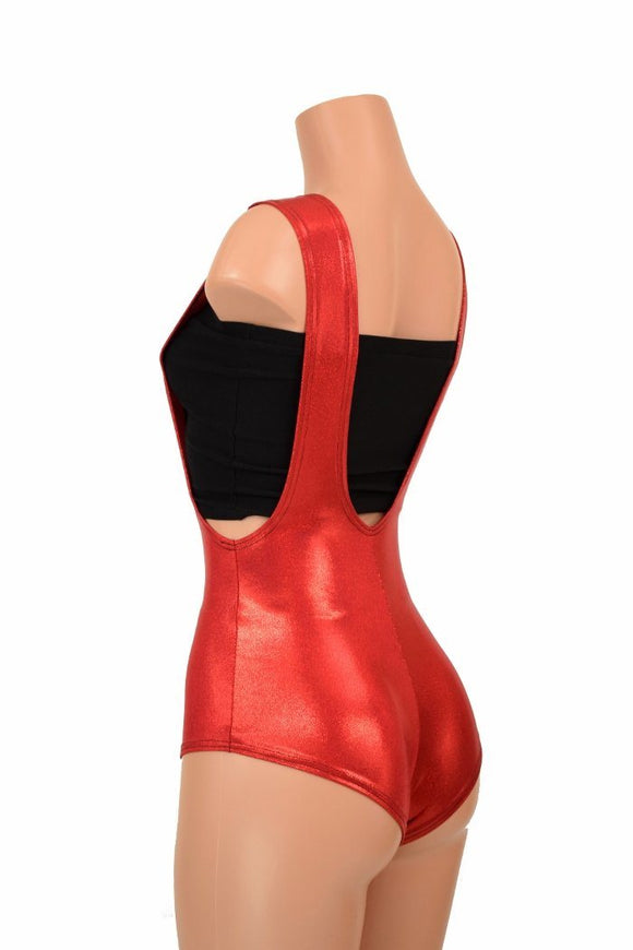 Red Sparkly Jewel Suspender Romper - Coquetry Clothing