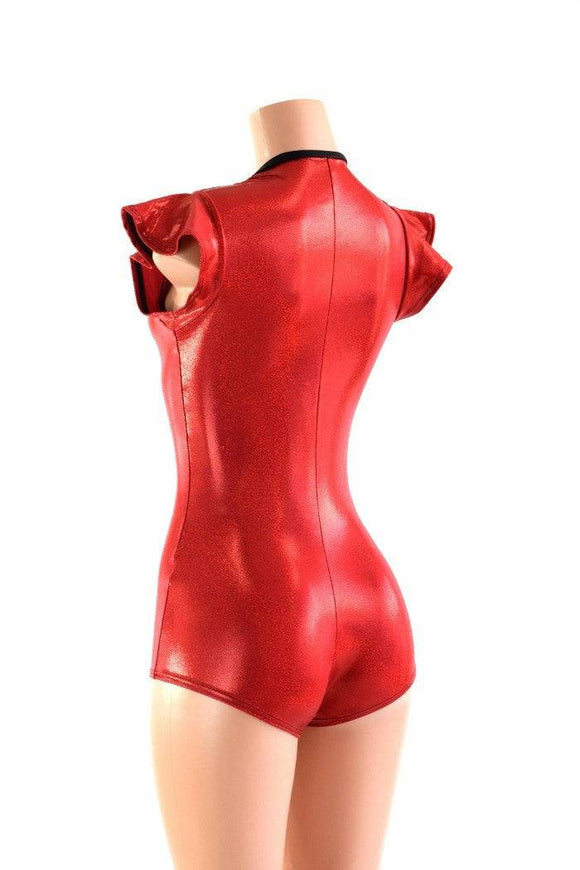 Red V Neck Holographic Romper - Coquetry Clothing