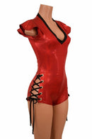Red V Neck Lace Up Romper - Coquetry Clothing