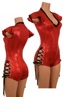 Red V Neck Lace Up Romper - Coquetry Clothing