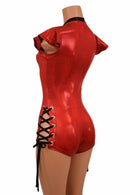 Red V Neck Lace Up Romper - Coquetry Clothing