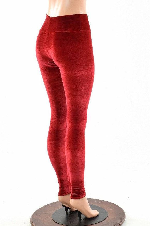 Red Velvet High Waist Leggings - Coquetry Clothing