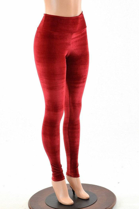 Red Velvet High Waist Leggings - Coquetry Clothing