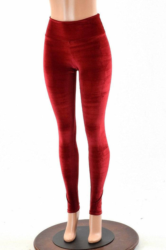 Red Velvet High Waist Leggings - Coquetry Clothing