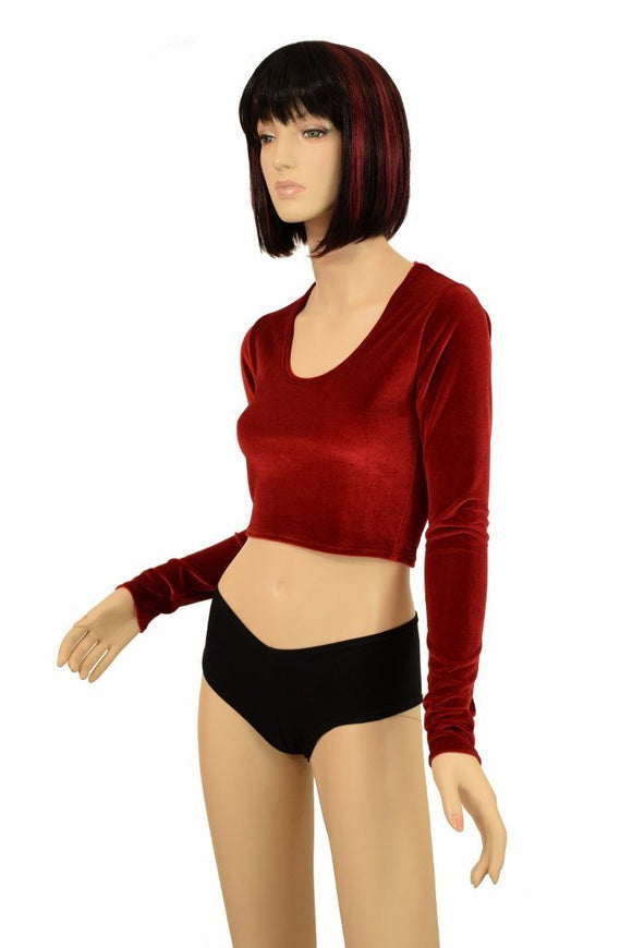 Red Velvet Long Sleeve Crop - Coquetry Clothing