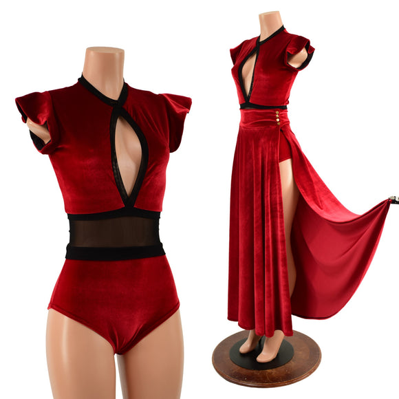 Red Velvet Romper & Break Away Skirt Set - Coquetry Clothing