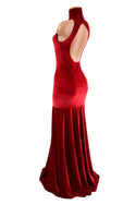 Red Velvet Side Slit Backless Trumpet Gown - 4
