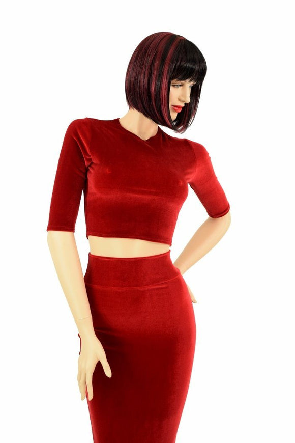 Red Velvet Skirt & Crop Set - Coquetry Clothing