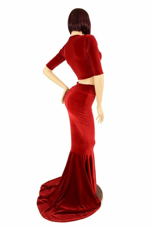 Red Velvet Skirt & Crop Set - Coquetry Clothing