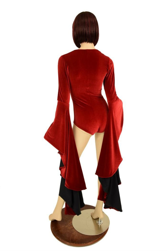 Red Velvet Sorceress Sleeve Lace Up Romper - Coquetry Clothing