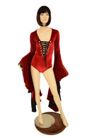 Red Velvet Sorceress Sleeve Lace Up Romper - Coquetry Clothing