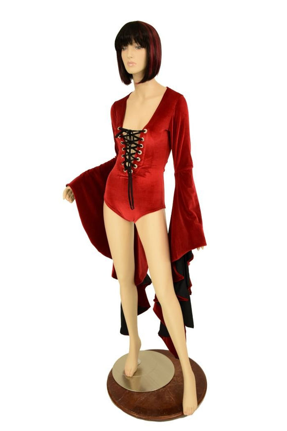 Red Velvet Sorceress Sleeve Lace Up Romper - Coquetry Clothing