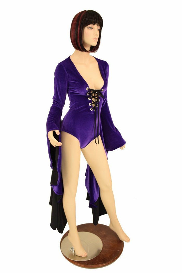 Red Velvet Sorceress Sleeve Lace Up Romper - Coquetry Clothing