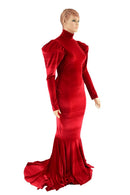 Red Velvet Victoria Sleeve Gown with Ruffle Rump - Coquetry Clothing