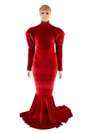 Red Velvet Victoria Sleeve Gown with Ruffle Rump - Coquetry Clothing