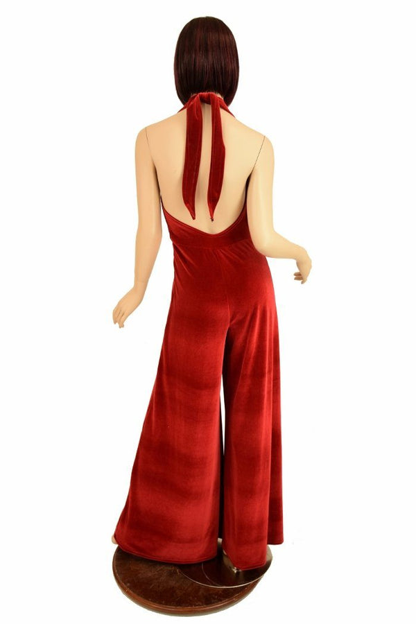 Red Velvet Wide Leg Jumpsuit - 4