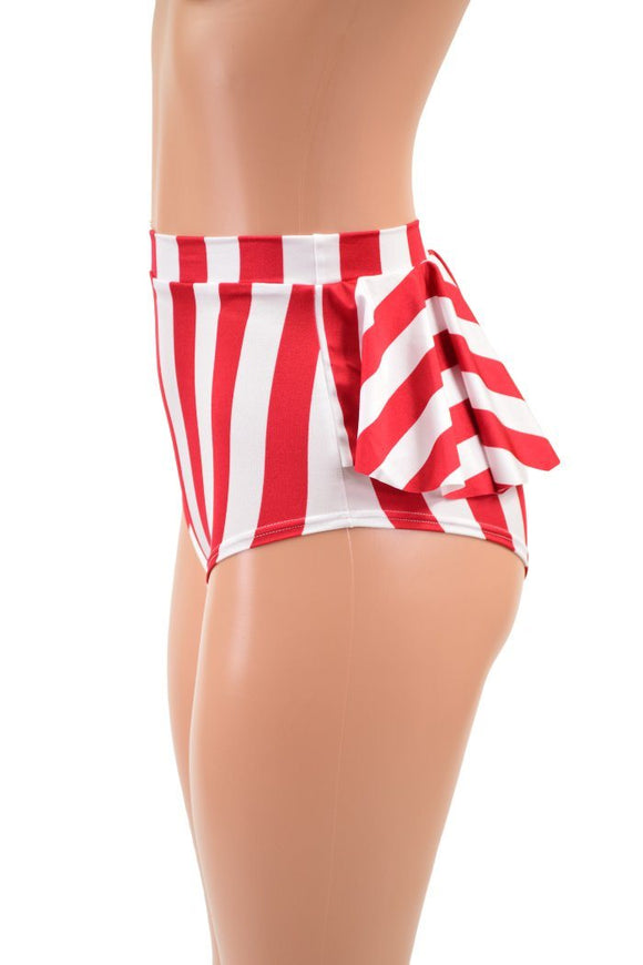Red & White Stripe Ruffle Rump Siren Shorts - Coquetry Clothing