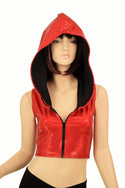 Red Zipper Crop Hoodie - 2