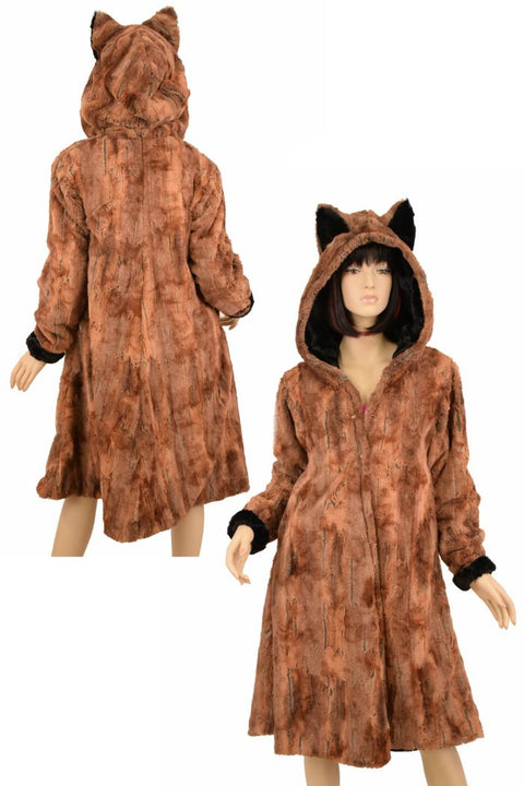 Reversible Minky A Line Coat with Kitty Ears - Coquetry Clothing