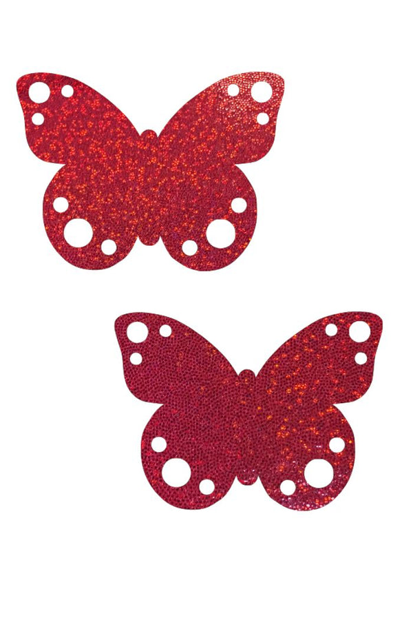 Red Sparkly Jewel Butterfly Pasties - 1