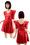Red Sparkly Jewel Sharp Shoulder Half Sleeve Skater Dress - 1