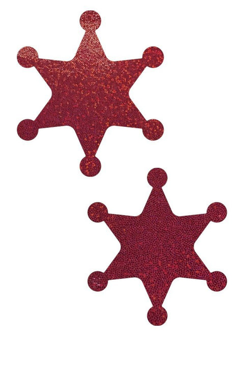 Red Sparkly Jewel Sheriff Star Pasties - Coquetry Clothing