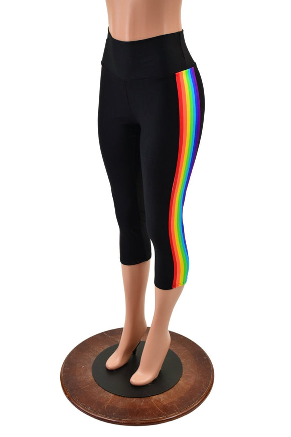 Retro Rainbow Capri Leggings in Black Zen - Coquetry Clothing