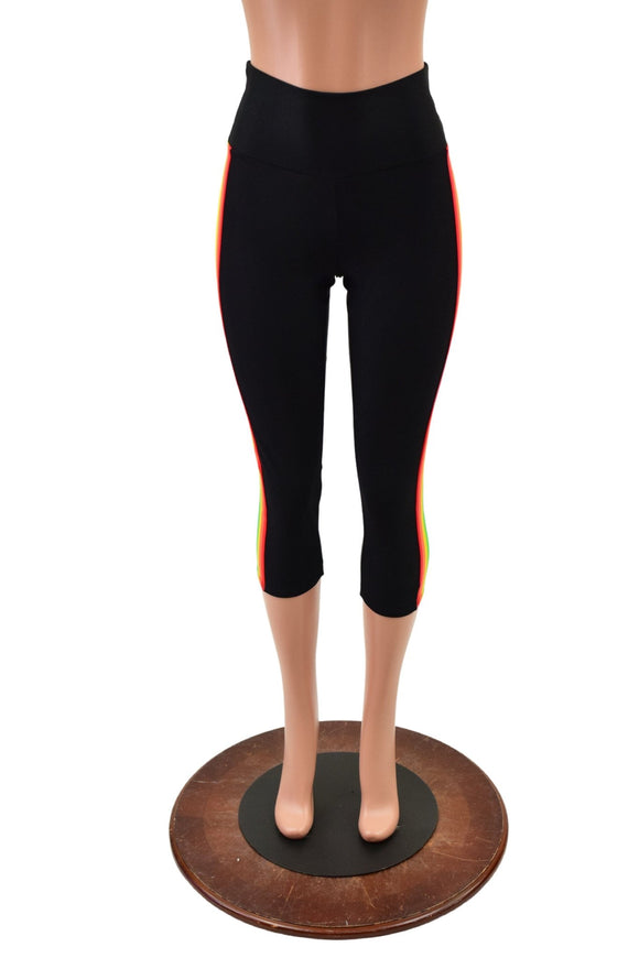 Retro Rainbow Capri Leggings in Black Zen - Coquetry Clothing