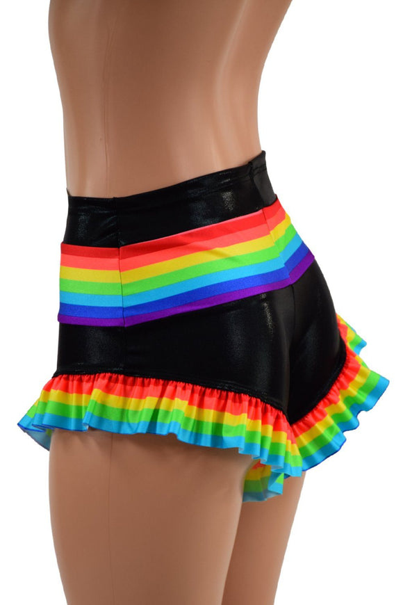 Retro Rainbow Siren Shorts with Rainbow Leg Ruffle - Coquetry Clothing
