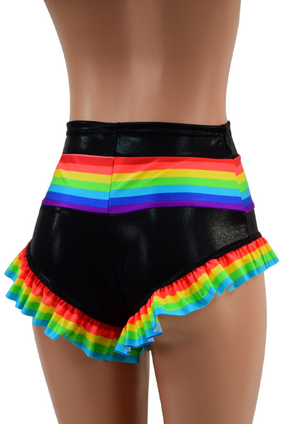 Retro Rainbow Siren Shorts with Rainbow Leg Ruffle - Coquetry Clothing