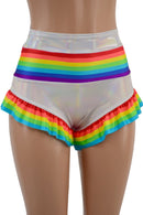Retro Rainbow Siren Shorts with Rainbow Leg Ruffle - Coquetry Clothing