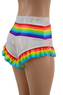 Retro Rainbow Siren Shorts with Rainbow Leg Ruffle - Coquetry Clothing